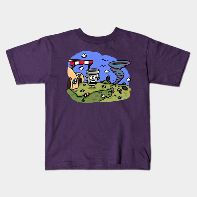 Tornado Troubles Kids T-Shirt by HappyLand